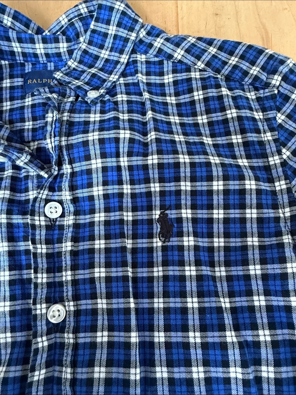 Ralph Lauren Blue and White Plaid Button-Down Shirt